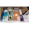 Image 3 : Box of Assorted items - Decorative seasonal items, cassette tapes, candy dish, beauty items, etc.