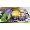 Image 3 : Box filled with large collection of items - Puzzles, kitchenwares, faucet and hose, Christmas décor,