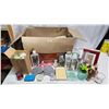 Image 1 : Box of various items - Picture frames, shampoo, ornaments, wireless phones, shaker bottles, etc.