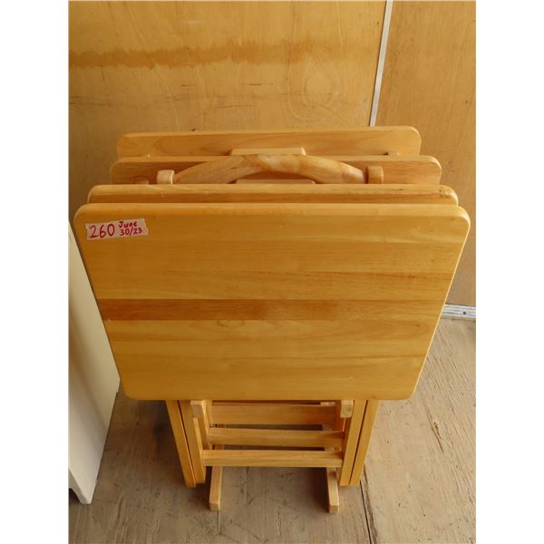 4 Wooden Coffee trays with holder 19.25 x 14.25 x 28 