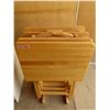 Image 1 : 4 Wooden Coffee trays with holder 19.25"x 14.25"x 28"