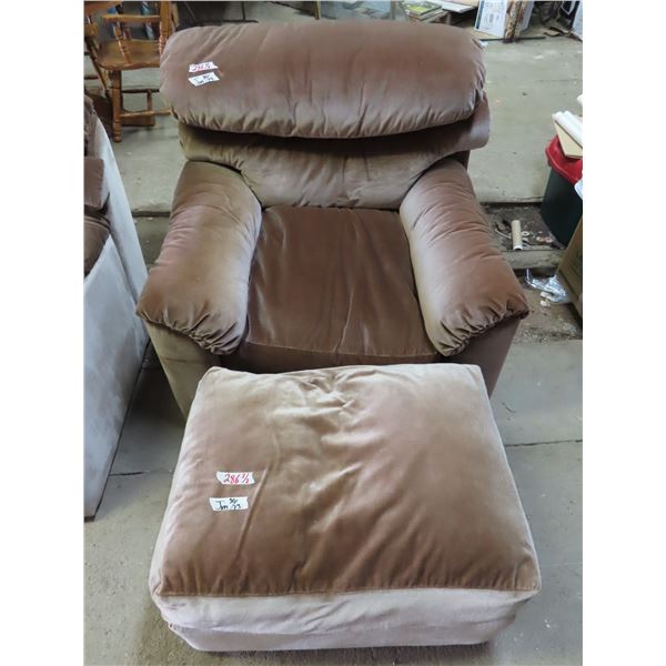 Arm Chair & foot rest- brown 3 ft x 37 inches x 3ft & 16"x29"x21" - great condition