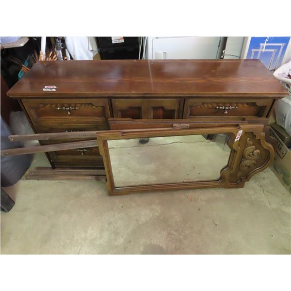 Brown Wooden Dresser, with 2 mirrors 65"x19"x29"