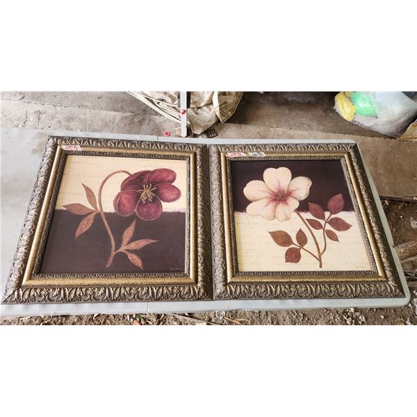 2 large flower prints, framed - approx 30 x30 