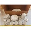 Image 1 : 12 pcs of "Crown Empire" fine China dish set - cream and sugar, tea pot, tea cups, casserole dish, g