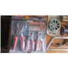 Image 2 : assorted tools - punch plier set, saw, caliper, measuring tapes, hardware, etc.