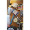 Image 8 : assorted tools - punch plier set, saw, caliper, measuring tapes, hardware, etc.