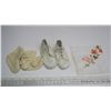 Image 1 : vintage baby shoes, booties and embroidered handkerchief