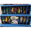 Image 3 : 16"x8"x8" Flambeau tackle box - loaded - jammed with dozens of lures, hooks, jigs, line, etc. Many a