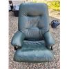 Image 1 : Green leather recliner chair and footstool - no rips or tears or damage to material