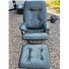 Image 2 : Green leather recliner chair and footstool - no rips or tears or damage to material