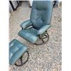 Image 3 : Green leather recliner chair and footstool - no rips or tears or damage to material