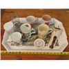 Image 1 : Lot of specialty mugs and a serving tray and decorative Bouquet holder
