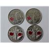 Image 1 : 4 Canada commemorative quarters with color – 2x Veterans poppies, 1x 1812 Secord, 1x 1812 Der Salabe