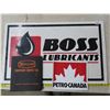 Image 1 : Boss Lubricants sign (36” x 22”) + Petro-Canada sticker + Keller Equipment Supply LTD parts book