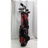 Image 1 : Black n Red "Alien" golf bag, with assorted golf clubs