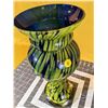 Image 2 : Polish, heavy "mouth blown" blue, yellow and green vase. 'Justyna', 16 in tall, base about 5 in acro