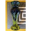 Image 3 : Polish, heavy "mouth blown" blue, yellow and green vase. 'Justyna', 16 in tall, base about 5 in acro