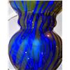 Image 5 : Polish, heavy "mouth blown" blue, yellow and green vase. 'Justyna', 16 in tall, base about 5 in acro