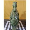 Image 2 : Green 14.5 in tall ceramic moon flask jug, with rooster and flower motif on both sides. Excellent co