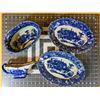 Image 7 : Huge lot  (19 pieces) of very heavy antique-ground kitchenware in the delft style. Nine 12 in plates