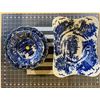 Image 9 : Huge lot  (19 pieces) of very heavy antique-ground kitchenware in the delft style. Nine 12 in plates