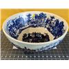 Image 1 : Huge, lovely antique-ground kitchenware bowl in delft style. Weighs a tonne. 16 in wide.