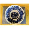 Image 2 : Huge, lovely antique-ground kitchenware bowl in delft style. Weighs a tonne. 16 in wide.