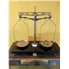 Image 3 : Antique scales, 1930s, in glass and wood case. Works. Glass case 18 in x 18 in.