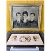 Image 1 : Two very old photographs.  22 in x 19 in and 10 in x 19 in. Larger trio frame needs repair. Smaller 