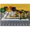 Image 1 : Five pieces of bohemian crystal, long stem cut glass (liquer/port) and four pieces of gold gilded bo