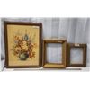 Image 1 : Antique framed picture, in ornate frame & 2 gold toned antique frames - 1 has glass