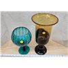 Image 2 : Nice large 2 tone glass vase - 14"H & Vibrant large green glass goblet - 10"H