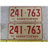 Image 1 : Set of 1975 Sask License plates