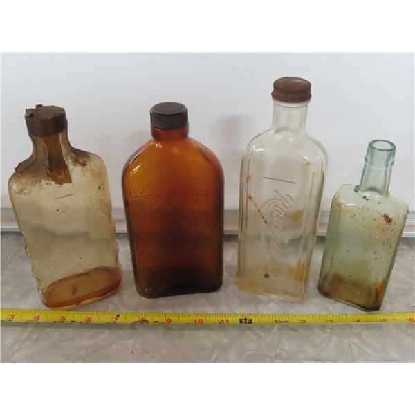 2 Vintage Medicine Bottles and 2 Wiskey Bottles