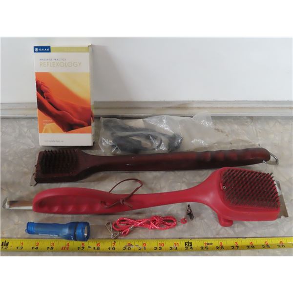 2 BBQ scrappers & Brushes + Assorted household items