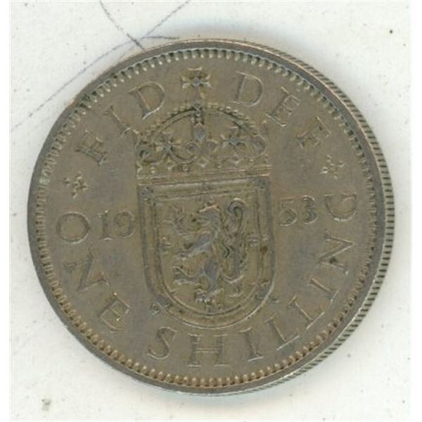 1953 One Shilling Elizabeth II coin