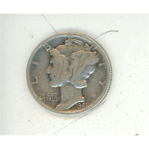 1941 silver USA small 10 cent coin