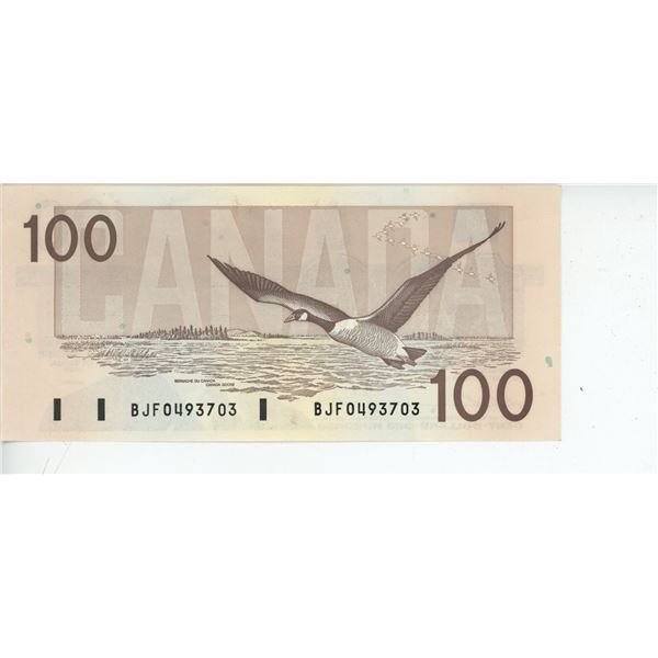 1988 Canadian 100 dollar bill Thiessen/Crow BJF0493703 Schmalz Auctions 1988 Canadian 100 dollar bill Thiessen/Crow BJF0493703 Schmalz Auctions
