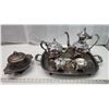 Image 1 : S.P. Copper "Rogers" teapots, cream n sugar & S.P. Brass "Rogers" tray, etc.