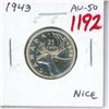 Image 1 : 1943 Canadian Silver 25 Cents. World War II issue. AU-50. Nice.