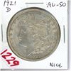 Image 1 : U.S. 1921D Morgan Silver Dollar. Denver Mint. AU-50.