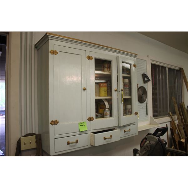 Antique wooden display cabinet c/w with drawers & glass doors, very sturdy