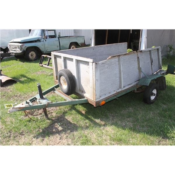 Single axle utility trailer c/w spare. Approx 90" long