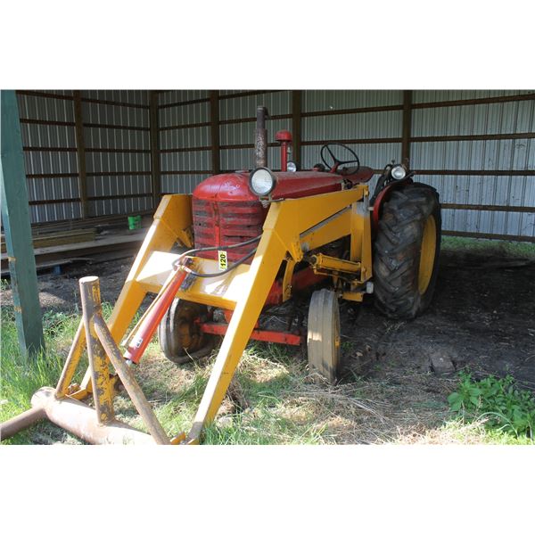 MH 44 tractor c/w loader, bale fork and bucket (should run, needs front tire repair)