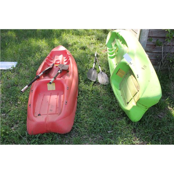 2- Plastic kayaks c/w paddles