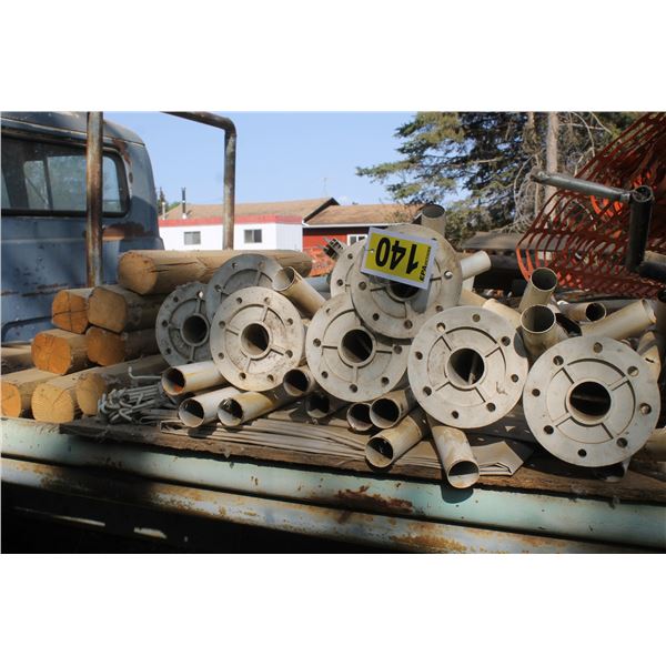 Variety of lumber and small shelter (sitting on bale deck)