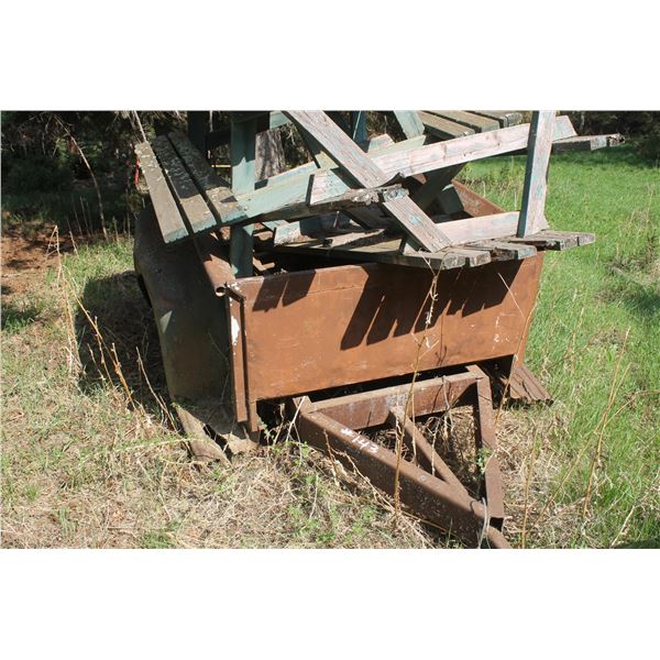 Old truck box wagon and picnic table c/w bed frame