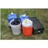 Image 1 : Water coolers, water bottles, black box