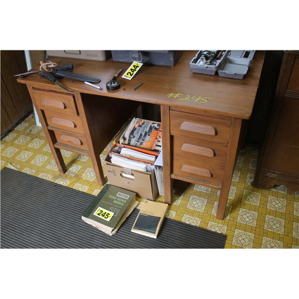 6 drawer desk c/w box of manuals